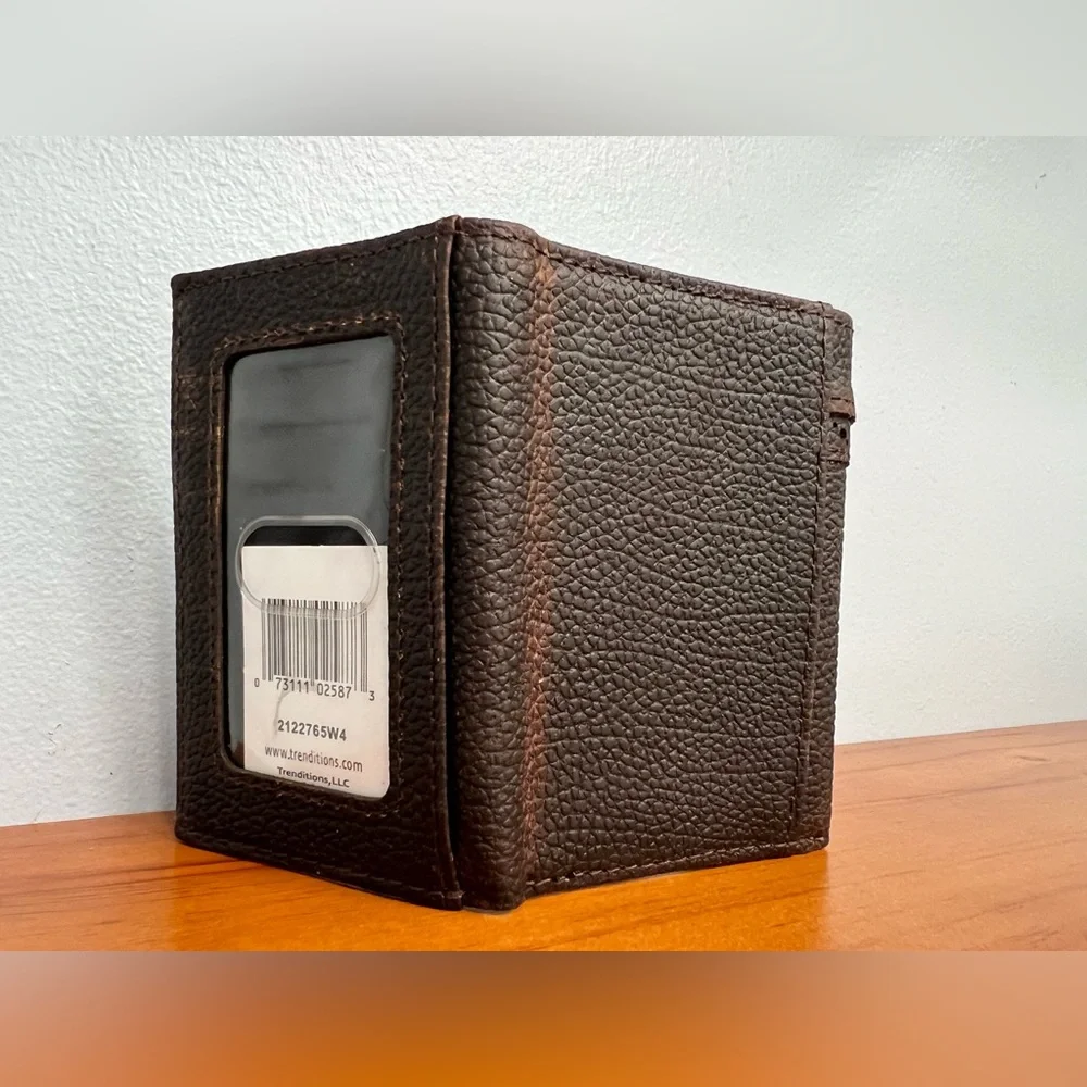 JUSTIN BOOTS NIB NWT Genuine Leather Trifold Western Boot Stitch Men Logo Wallet